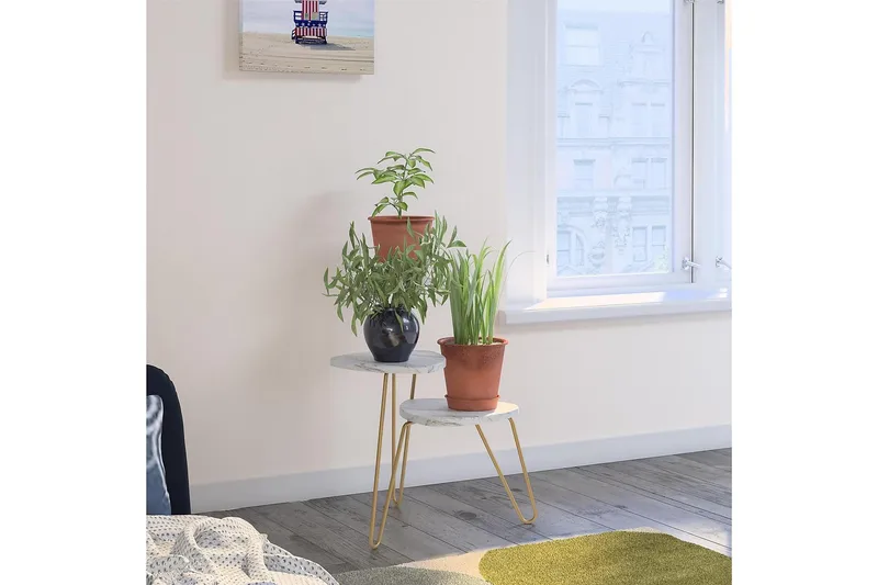 Athena Sidobord 55 cm Marmorlook/Vit/Mässing - Novogratz - Möbler - Bord & matgrupper - Avlastningsbord - Lampbord