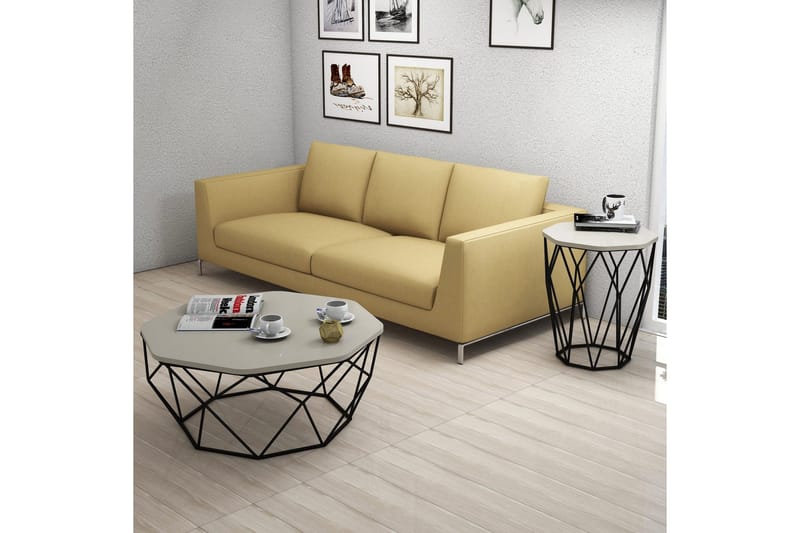 Bojana Sidobord Runt 46 cm - Beige/Svart - Möbler - Bord & matgrupper - Avlastningsbord - Lampbord