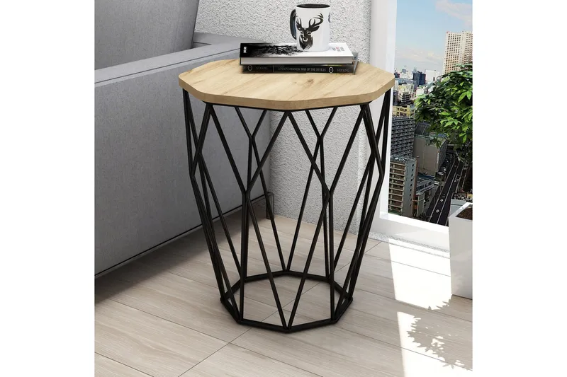 Bojana Sidobord Runt 46 cm - Natur/Svart - Möbler - Bord & matgrupper - Avlastningsbord - Lampbord
