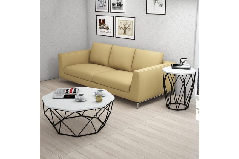 Bojana Sidobord Runt 46 cm - Vit/Svart - Möbler - Bord & matgrupper - Avlastningsbord - Lampbord