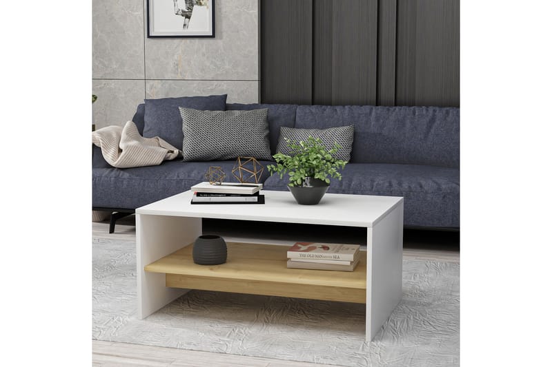 Bozdogan Sidobord 90 cm - Vit/Natur - Möbler - Bord & matgrupper - Avlastningsbord - Lampbord