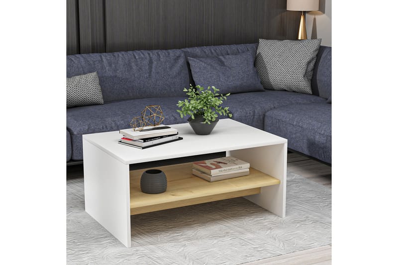 Bozdogan Sidobord 90 cm - Vit/Natur - Möbler - Bord & matgrupper - Avlastningsbord - Lampbord