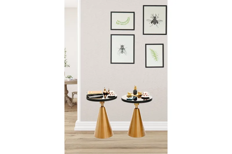 Caeth Sidobord Set Runt - Guld/Svart - Möbler - Bord & matgrupper - Avlastningsbord - Lampbord