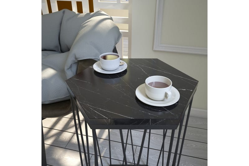 Falan Sidobord 40 cm Hexagon Marmormönster - Svart - Möbler - Bord & matgrupper - Avlastningsbord - Lampbord