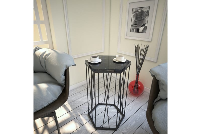 Falan Sidobord 40 cm Hexagon Marmormönster - Svart - Möbler - Bord & matgrupper - Avlastningsbord - Lampbord