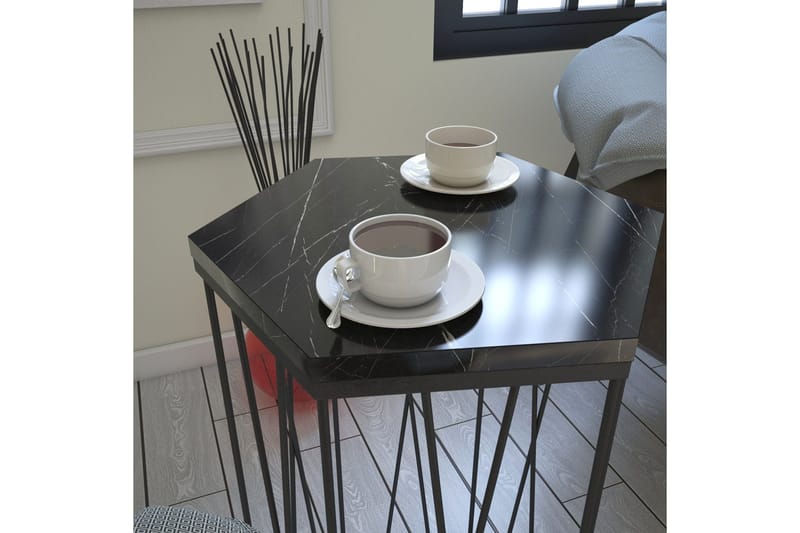 Falan Sidobord 40 cm Hexagon Marmormönster - Svart - Möbler - Bord & matgrupper - Avlastningsbord - Lampbord