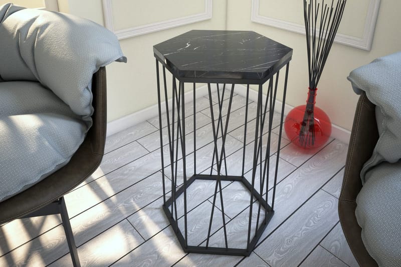 Falan Sidobord 40 cm Hexagon Marmormönster - Svart - Möbler - Bord & matgrupper - Avlastningsbord - Lampbord