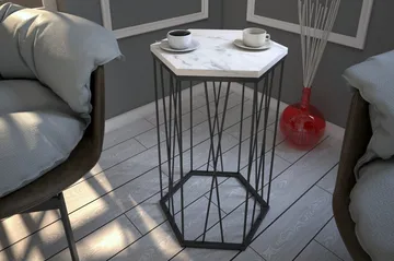 Falan Sidobord 40 cm Hexagon Marmormönster - Vit/Svart - Möbler - Bord & matgrupper - Avlastningsbord - Lampbord