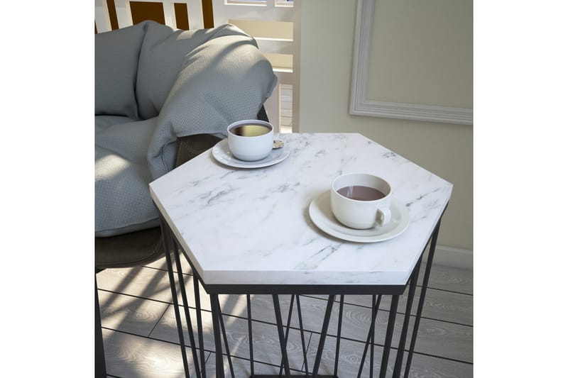 Falan Sidobord 40 cm Hexagon Marmormönster - Vit/Svart - Möbler - Bord & matgrupper - Avlastningsbord - Lampbord