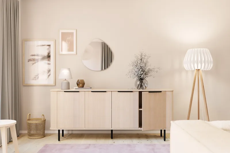 Kopparbo Ribbad Sideboard med Förvaring - Vitlaserad / Ljus Ek / Trä - Förvaring - Förvaringsmöbler - Sideboard & skänk