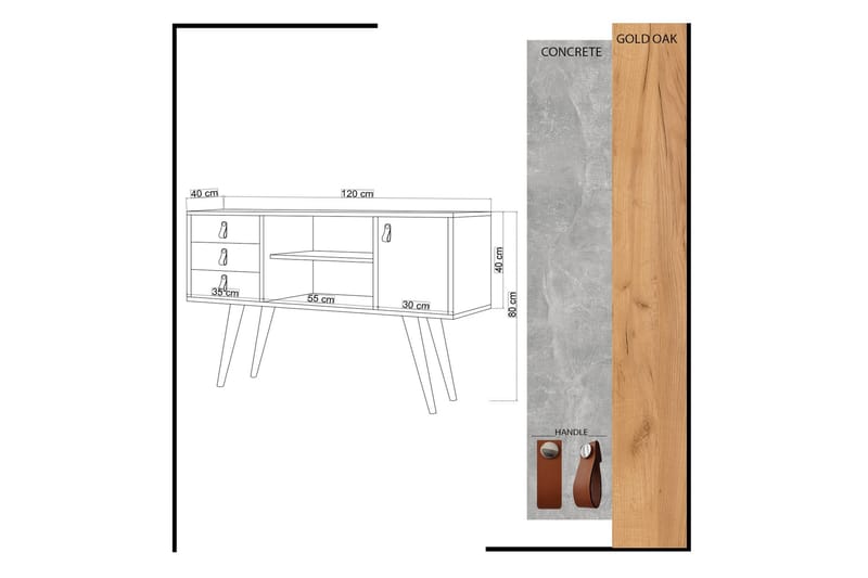 Sidobord 120 cm - Guld/Natur/Gul - Lampbord - Brickbord & småbord