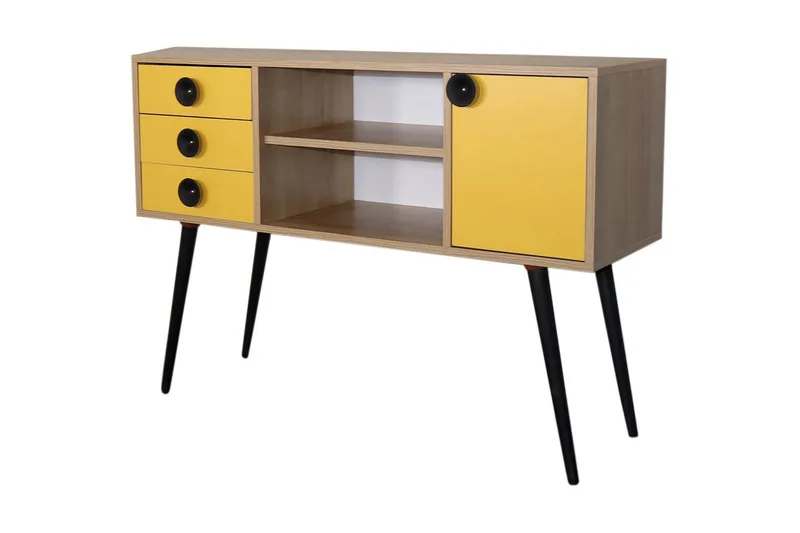 Sidobord 120 cm, Guld/Natur/Gul