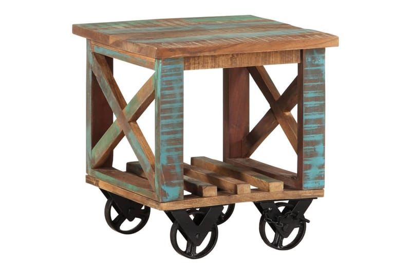 Sidobord med hjul 40x40x42 cm massivt återvunnet trä - Brun - Lampbord - Brickbord & småbord