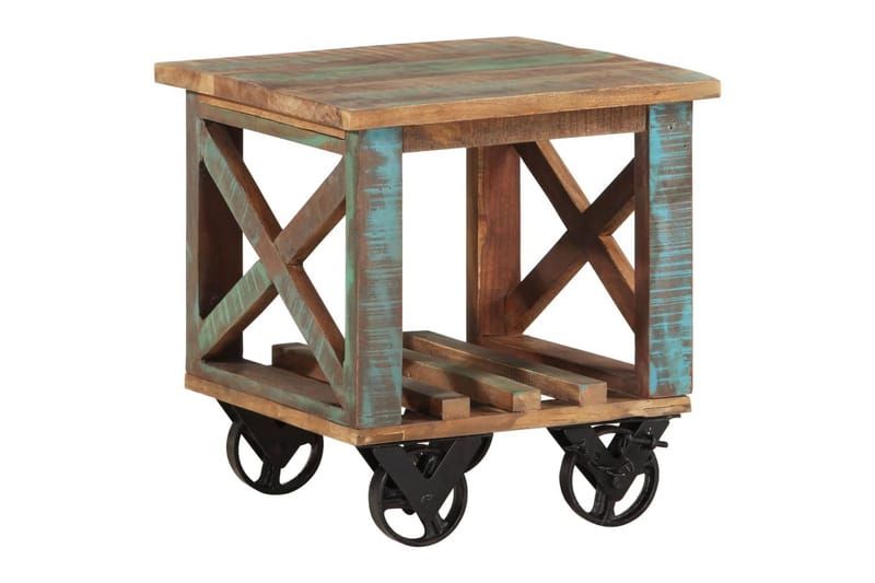 Sidobord med hjul 40x40x42 cm massivt återvunnet trä - Brun - Lampbord - Brickbord & småbord