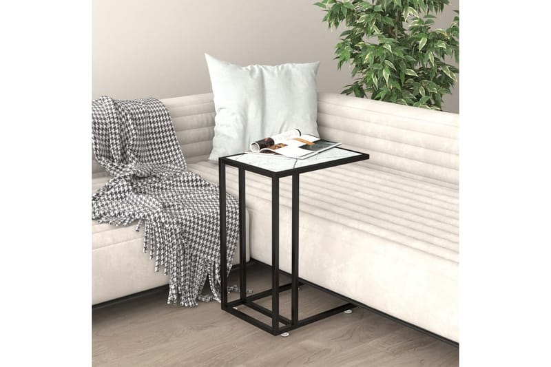 Sidobord till datorbord vit marmor 50x35x65 cm härdat glas - Vit - Möbler - Bord & matgrupper - Avlastningsbord - Lampbord