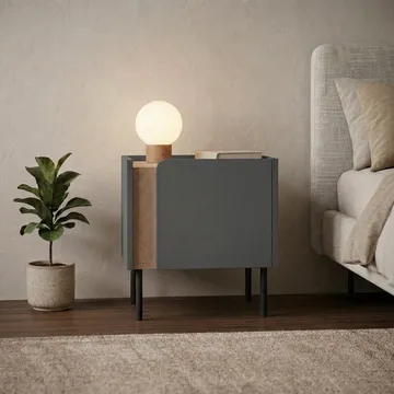 Lomar Nattduksbord 45,5x47,8x35 cm - Naturlig ek/Antracit/Svart - Möbler - Bord & matgrupper - Avlastningsbord - Sängbord & nattduksbord