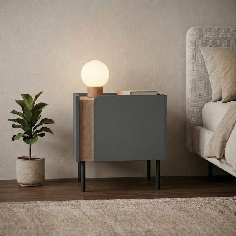 Lomar Nattduksbord 45,5x47,8x35 cm - Naturlig ek/Antracit/Svart - Möbler - Bord & matgrupper - Avlastningsbord - Sängbord & nattduksbord