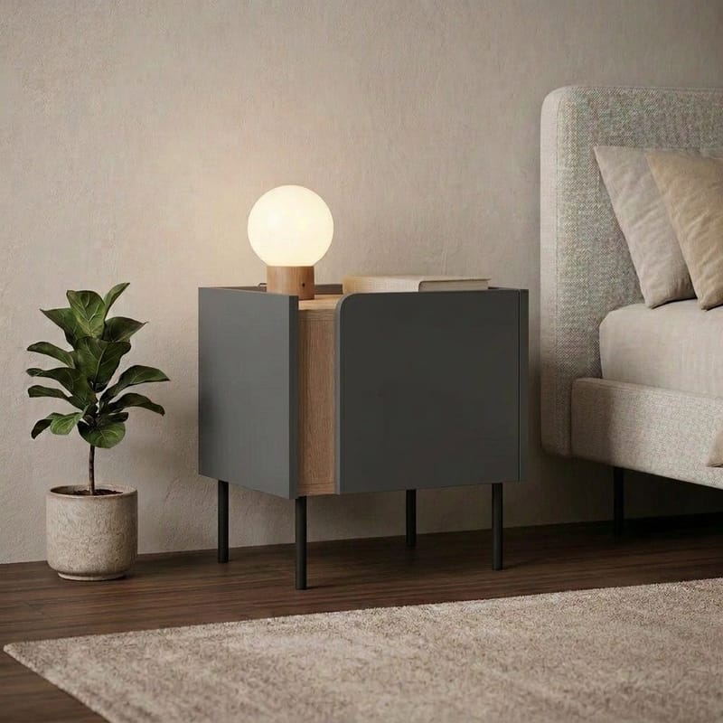 Lomar Nattduksbord 45,5x47,8x35 cm - Naturlig ek/Antracit/Svart - Möbler - Bord & matgrupper - Avlastningsbord - Sängbord & nattduksbord