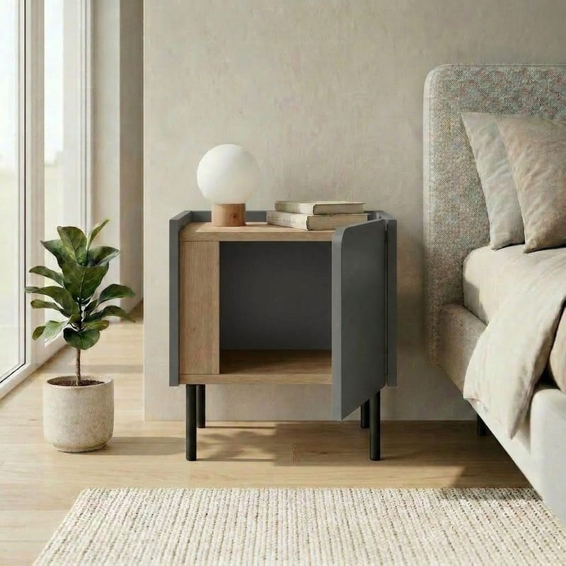 Lomar Nattduksbord 45,5x47,8x35 cm - Naturlig ek/Antracit/Svart - Möbler - Bord & matgrupper - Avlastningsbord - Sängbord & nattduksbord