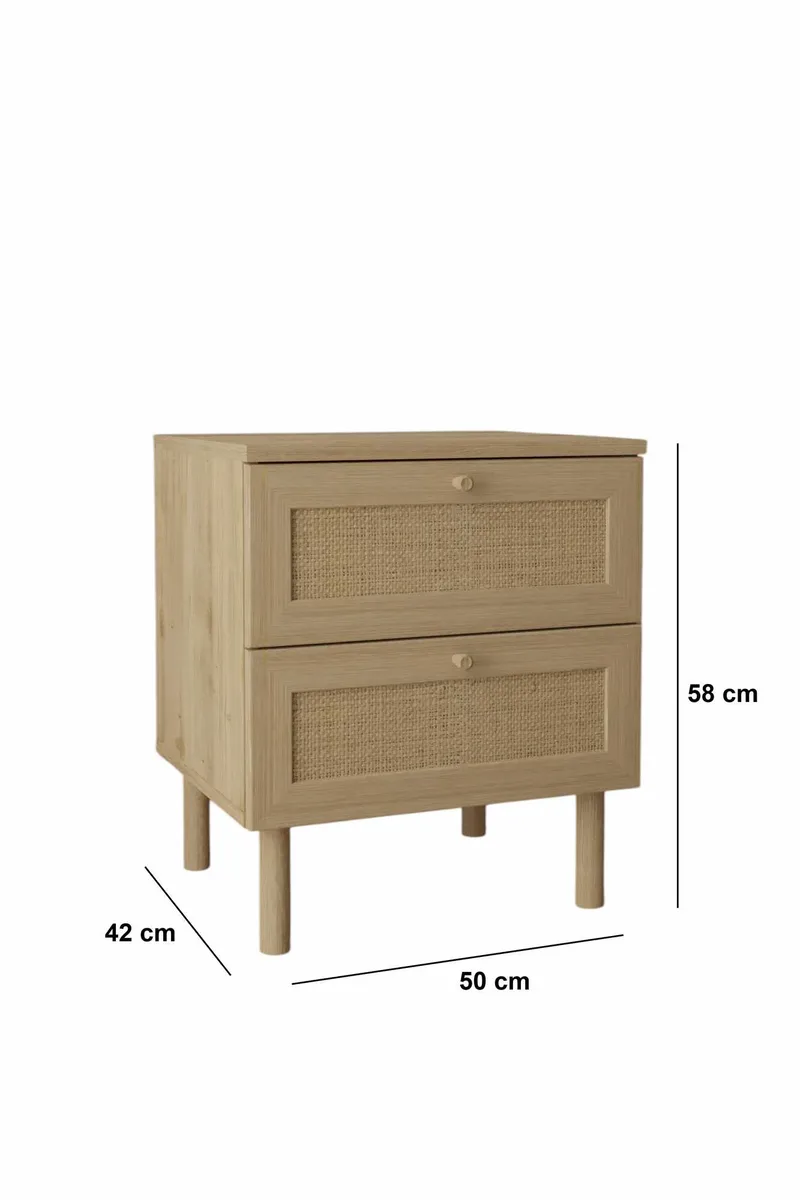 Meyloren Sängbord Rotting 50 cm med 2 Lådor - Beige - Möbler - Bord & matgrupper - Avlastningsbord - Sängbord & nattduksbord