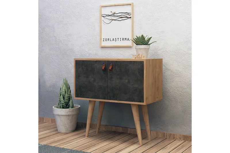 Mod Design Sideboard Läderbeslag - Grå/Trä - Möbler - Bord & matgrupper - Avlastningsbord