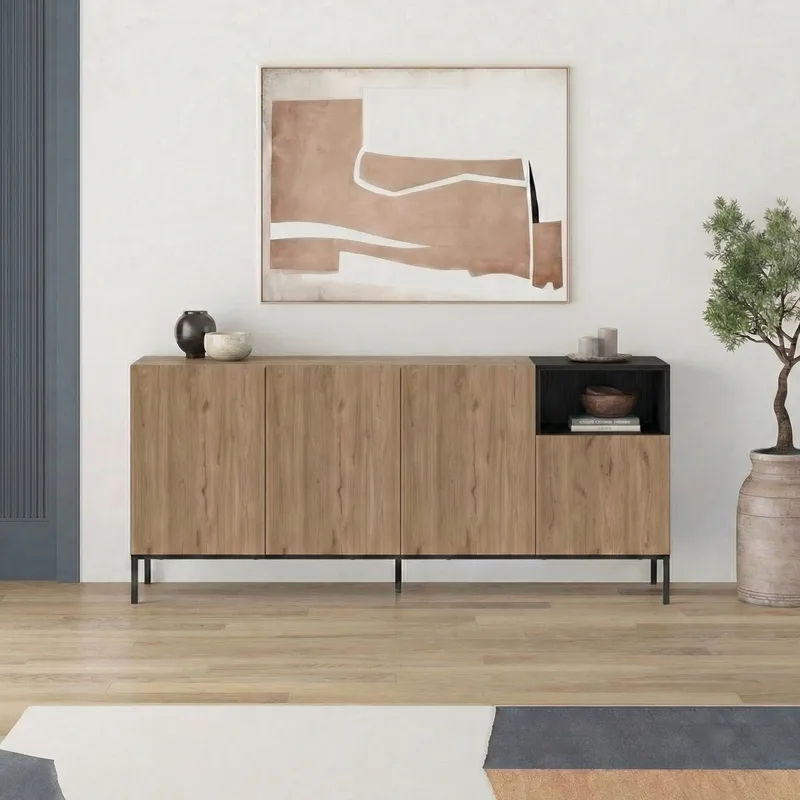Morlen Konsol 180x80x41,8 cm - Natural Oak, Wood Black, Sandstone - Möbler - Bord & matgrupper - Avlastningsbord - Hallbord