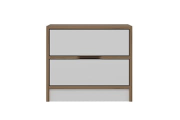 Munna Sängbord & Nattduksbord 54 cm med Trä- och Valnötsutseende, Förvaring med Lådor - Vit/Brun - Möbler - Bord & matgrupper - Avlastningsbord - Sängbord & nattduksbord