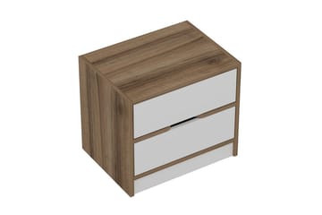 Munna Sängbord & Nattduksbord 54 cm med Trä- och Valnötsutseende, Förvaring med Lådor - Vit/Brun - Möbler - Bord & matgrupper - Avlastningsbord - Sängbord & nattduksbord