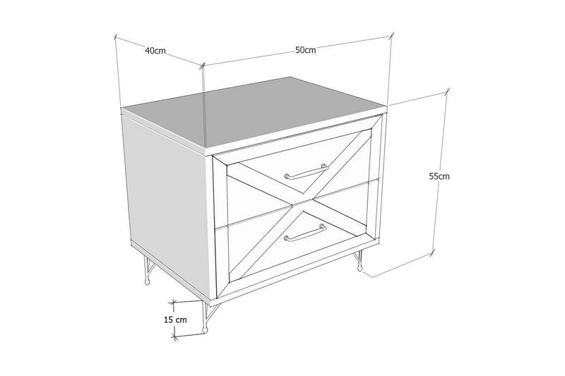 Myrvallen Sängbord 50 cm med Förvaring 2 Lådor - Grå/Brun - Sängbord & nattduksbord