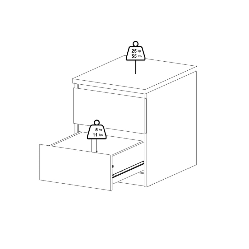Naia Sängbord & Nattduksbord 40x50x50 cm i Trä med Valnötsutseende, Förvaring med 2 Lådor - Svart - Möbler - Bord & matgrupper - Avlastningsbord - Sängbord & nattduksbord