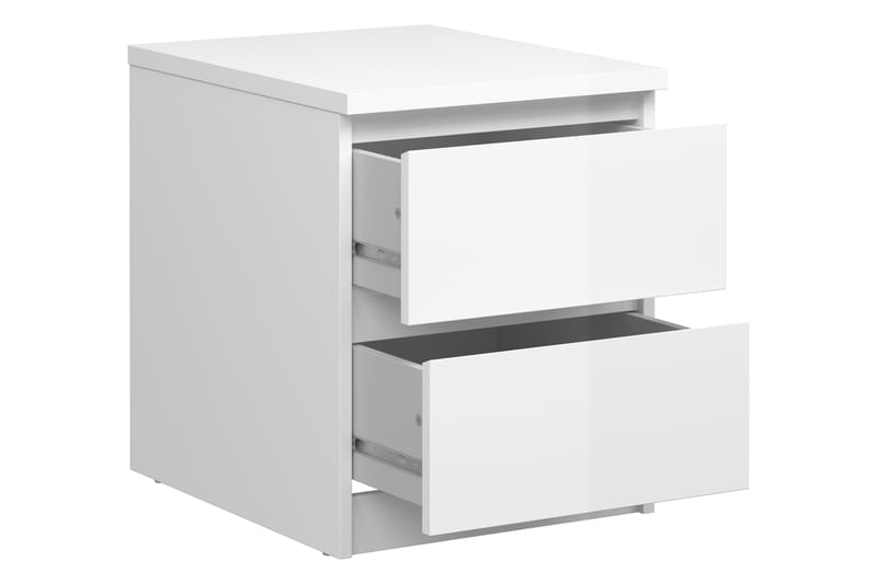 Naia Sängbord 40 cm med Förvaring 2 Lådor - Vit Högglans - Sängbord & nattduksbord