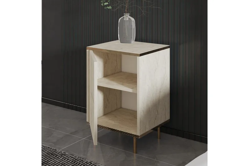 Nattduksbord Imaj Travertin / Rany - Beige/Guld - Möbler - Bord & matgrupper - Avlastningsbord - Sängbord & nattduksbord