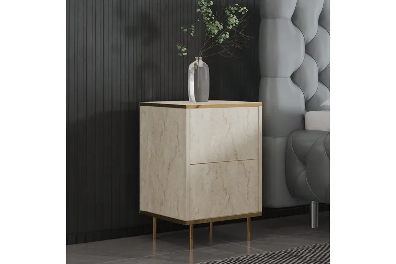 Nattduksbord Imaj Travertin / Rany - Beige/Guld - Möbler - Bord & matgrupper - Avlastningsbord - Sängbord & nattduksbord