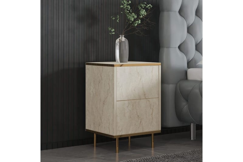 Nattduksbord Imaj Travertin / Rany - Beige/Guld - Möbler - Bord & matgrupper - Avlastningsbord - Sängbord & nattduksbord