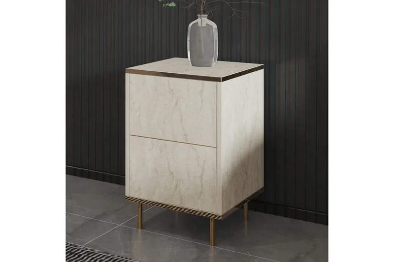 Nattduksbord Imaj Travertin / Rany - Beige/Guld - Möbler - Bord & matgrupper - Avlastningsbord - Sängbord & nattduksbord