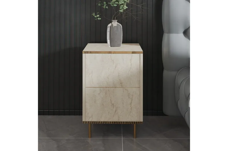 Nattduksbord Imaj Travertin / Rany - Beige/Guld - Möbler - Bord & matgrupper - Avlastningsbord - Sängbord & nattduksbord