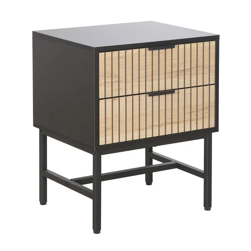 Nattduksbord/sidobord Helve 40x36x60 cm melamin, svart / ljust trä