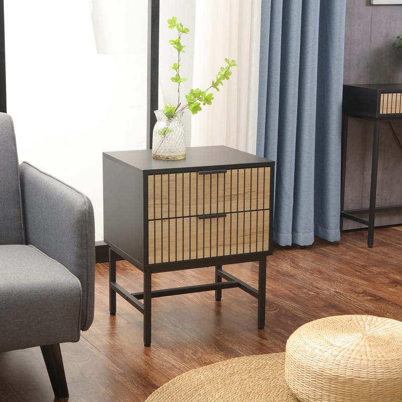 Nattduksbord/sidobord Helve 40x36x60 cm melamin - svart / ljust trä - Möbler - Bord & matgrupper - Avlastningsbord - Sängbord & nattduksbord