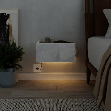 Nilena Vägghängt Sängbord 38 cm med Trä- och Ekutseende, Förvaring med Låda och LED-belysning - Vit/Brun - Möbler - Bord & matgrupper - Avlastningsbord - Sängbord & nattduksbord