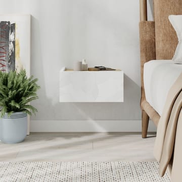 Nilena Vägghängt Sängbord 38 cm med Trä- och Ekutseende, Förvaring med Låda - Vit/Beige - Möbler - Bord & matgrupper - Avlastningsbord - Sängbord & nattduksbord