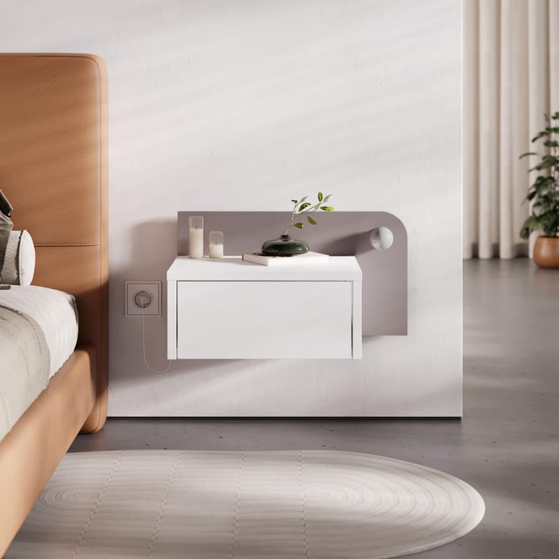 Nosina Sängbord 52 cm - Vitt och ljus mocka - Möbler - Bord & matgrupper - Avlastningsbord - Sängbord & nattduksbord