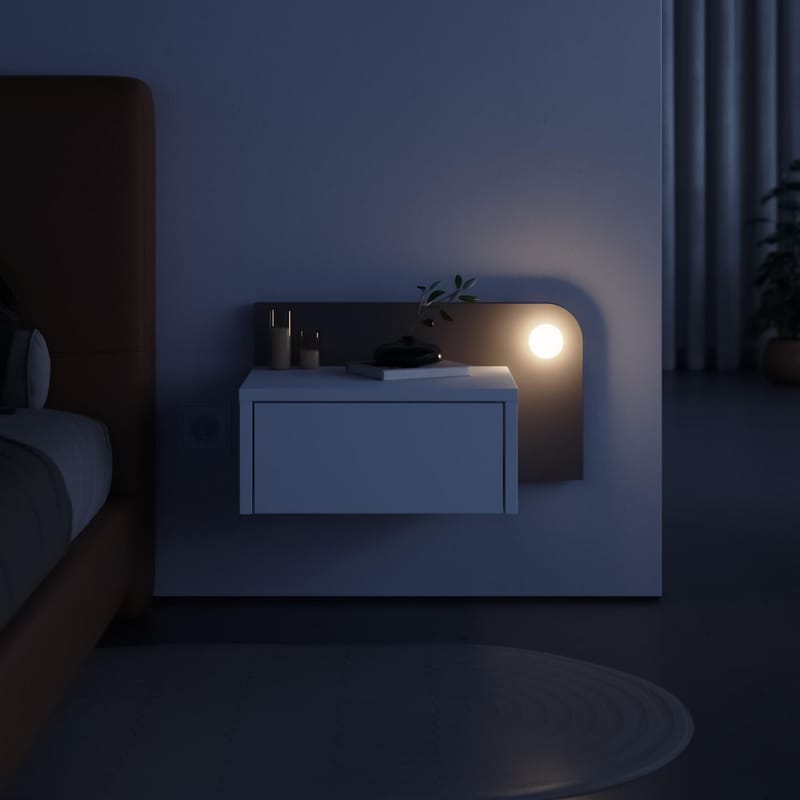 Nosina Vägghängt Sängbord & Nattduksbord med LED-belysning och Låda 52 cm i Trä - Vit/Brun - Möbler - Bord & matgrupper - Avlastningsbord - Sängbord & nattduksbord