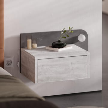 Nosina Vägghängt Sängbord 52 cm med Ek- och Betongutseende, Förvaring med Låda och LED-belysning - Grå/Vit - Möbler - Bord & matgrupper - Avlastningsbord - Sängbord & nattduksbord