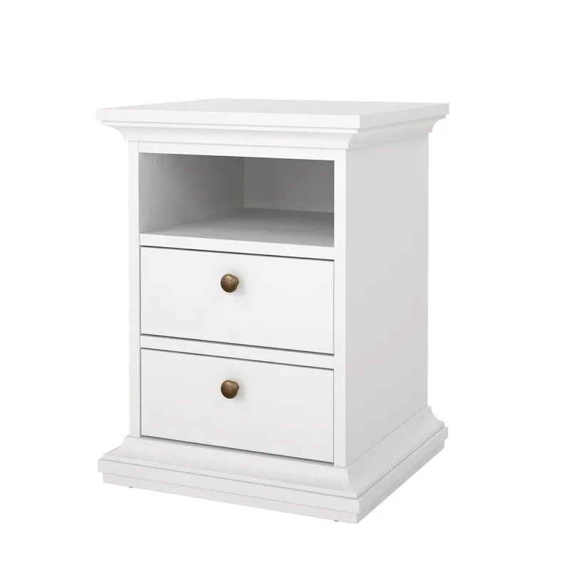 Paris Sängbord 43 cm med Förvaring och Lådor i Trä, Vit