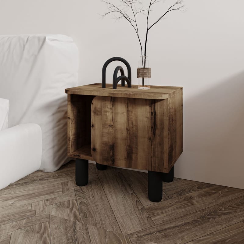 Relento Sängbord 50 cm med Trä- och Valnötsutseende, Öppen Förvaring - Brun - Möbler - Bord & matgrupper - Avlastningsbord - Sängbord & nattduksbord