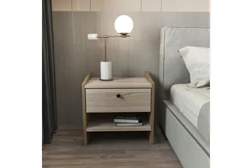 Retzow Sängbord & Nattduksbord med Trä- och Valnötsutseende, Förvaring med Låda - Beige - Möbler - Bord & matgrupper - Avlastningsbord - Sängbord & nattduksbord