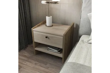 Retzow Sängbord & Nattduksbord med Trä- och Valnötsutseende, Förvaring med Låda - Beige - Möbler - Bord & matgrupper - Avlastningsbord - Sängbord & nattduksbord