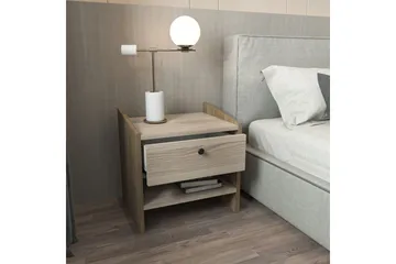 Retzow Sängbord & Nattduksbord med Trä- och Valnötsutseende, Förvaring med Låda - Beige - Möbler - Bord & matgrupper - Avlastningsbord - Sängbord & nattduksbord