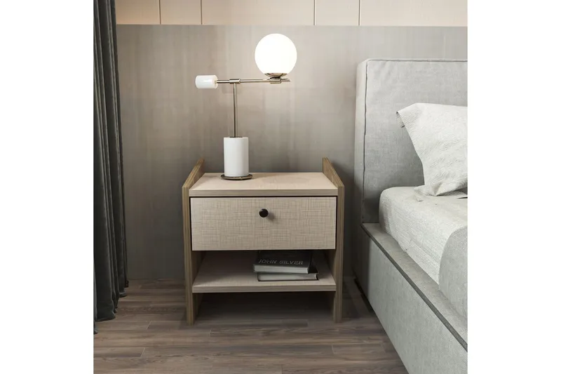 Retzow Sängbord - Valnöt/Beige - Möbler - Bord & matgrupper - Avlastningsbord - Sängbord & nattduksbord