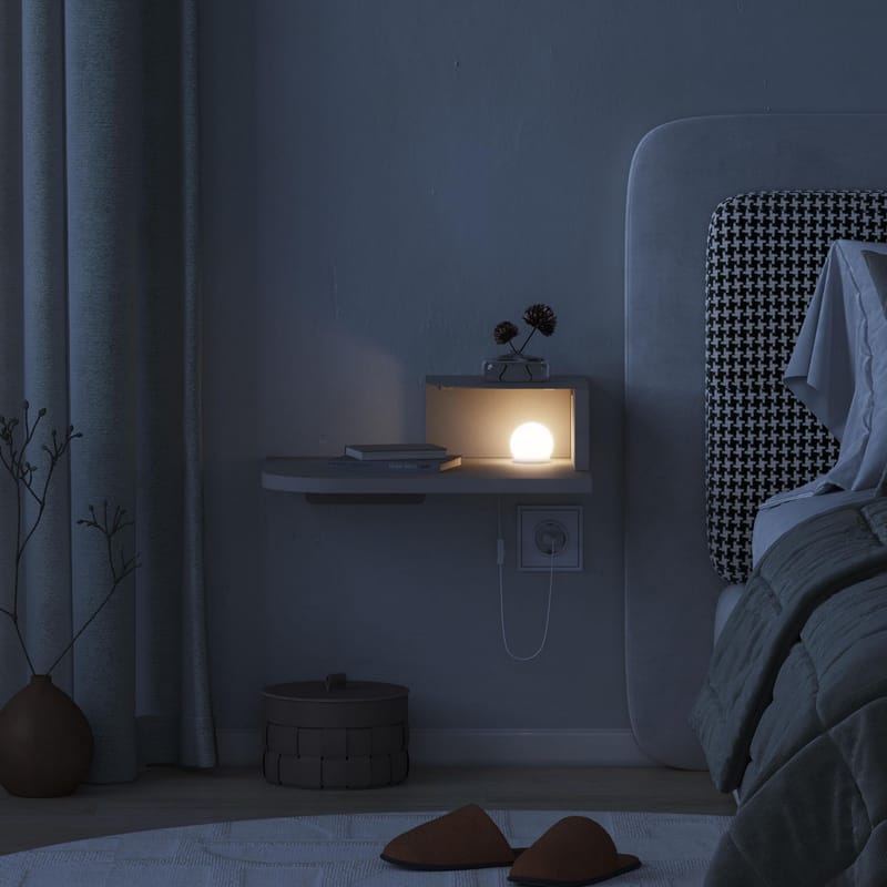 Rilina Vägghängt Sängbord & Nattduksbord med LED-belysning och Förvaring 40 cm i Trä - Beige - Möbler - Bord & matgrupper - Avlastningsbord - Sängbord & nattduksbord